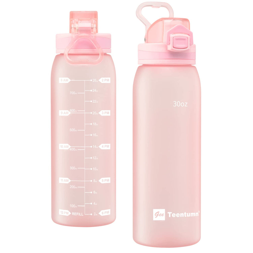 30oz Sport Water Bottle with Time Markers, Large Durable Gym Plastic Bottle Tritan BPA Free for Fitness, School, Outdoor Enthusiasts, Leakproof Clear (Pack of 1)