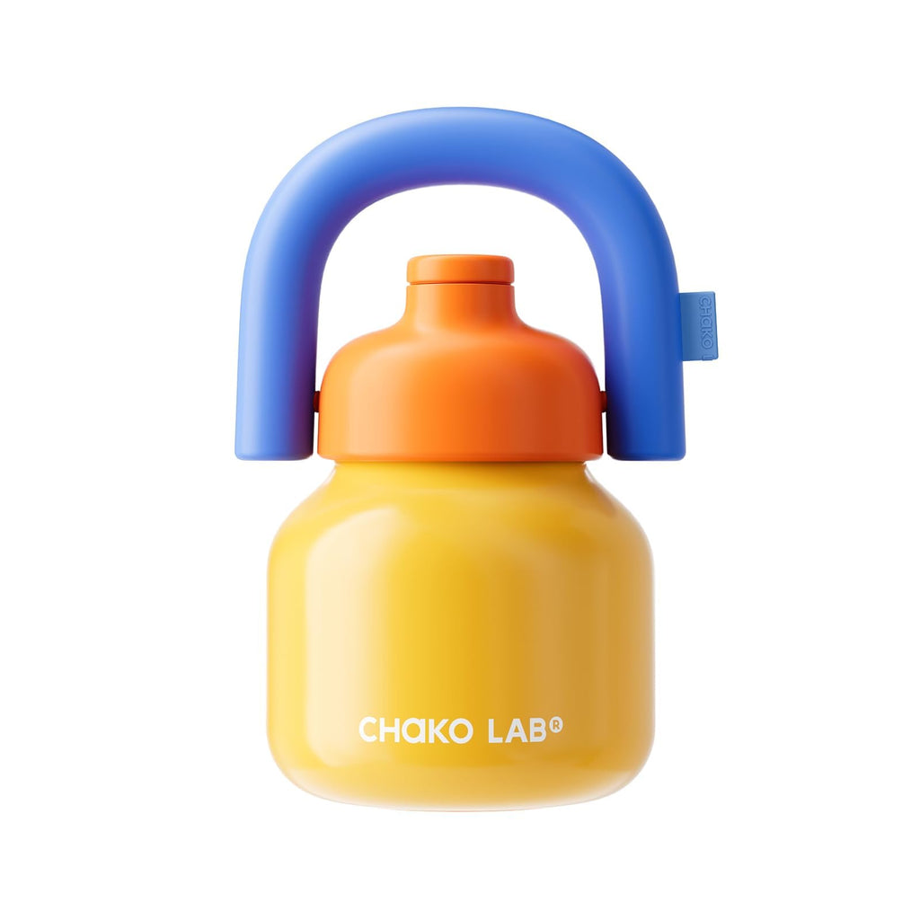 CHAKO LAB Water Bottle with Straw and Carry Handle | Wide Mouth vacuum insulated stainless steel Bottles | Reusable, leak-proof and BPA-free | 33oz(Green&Orange)