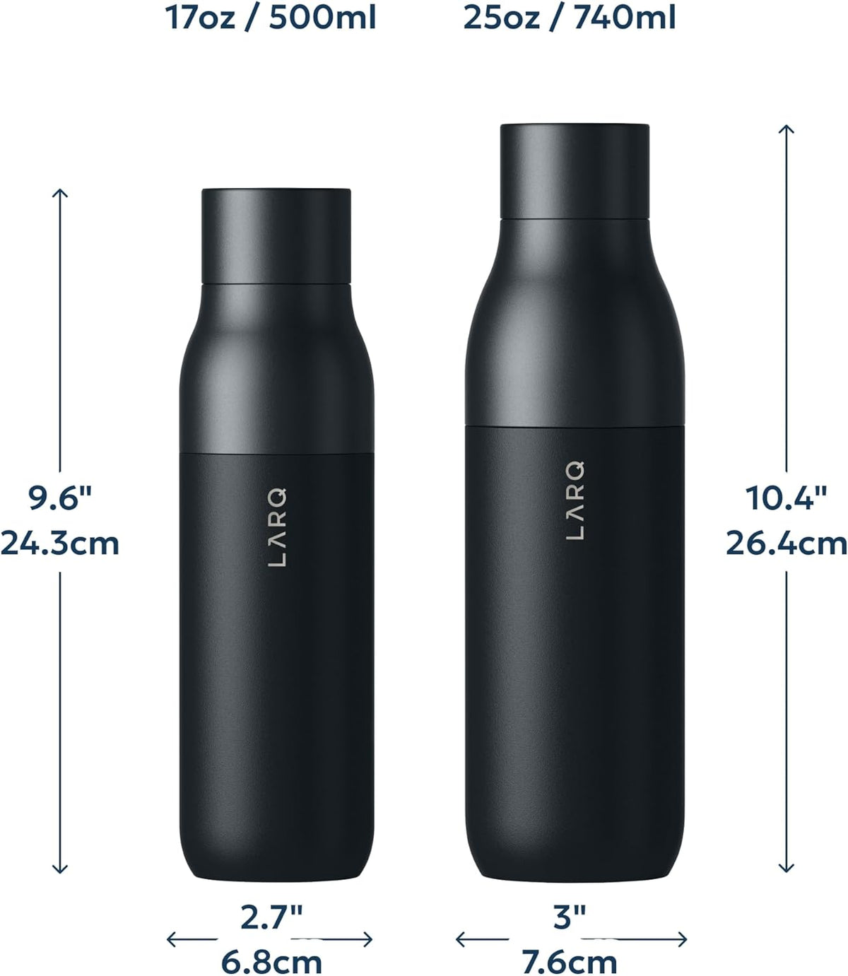 LARQ Bottle PureVis 17 oz - Self-Cleaning and Insulated Stainless Steel Water Bottle with UV Water Purifier and Award-winning Design | Reusable & Travel Friendly, Obsidian Black