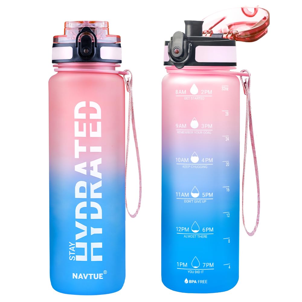 Water Bottle, 16.9 OZ Sports Water Bottles with Time Marker Wide Mouth, Motivational and Leakproof Drink Bottle, BPA Free Tritan with Carry Strap for Gym Fitness Outdoor(1 Bottle)