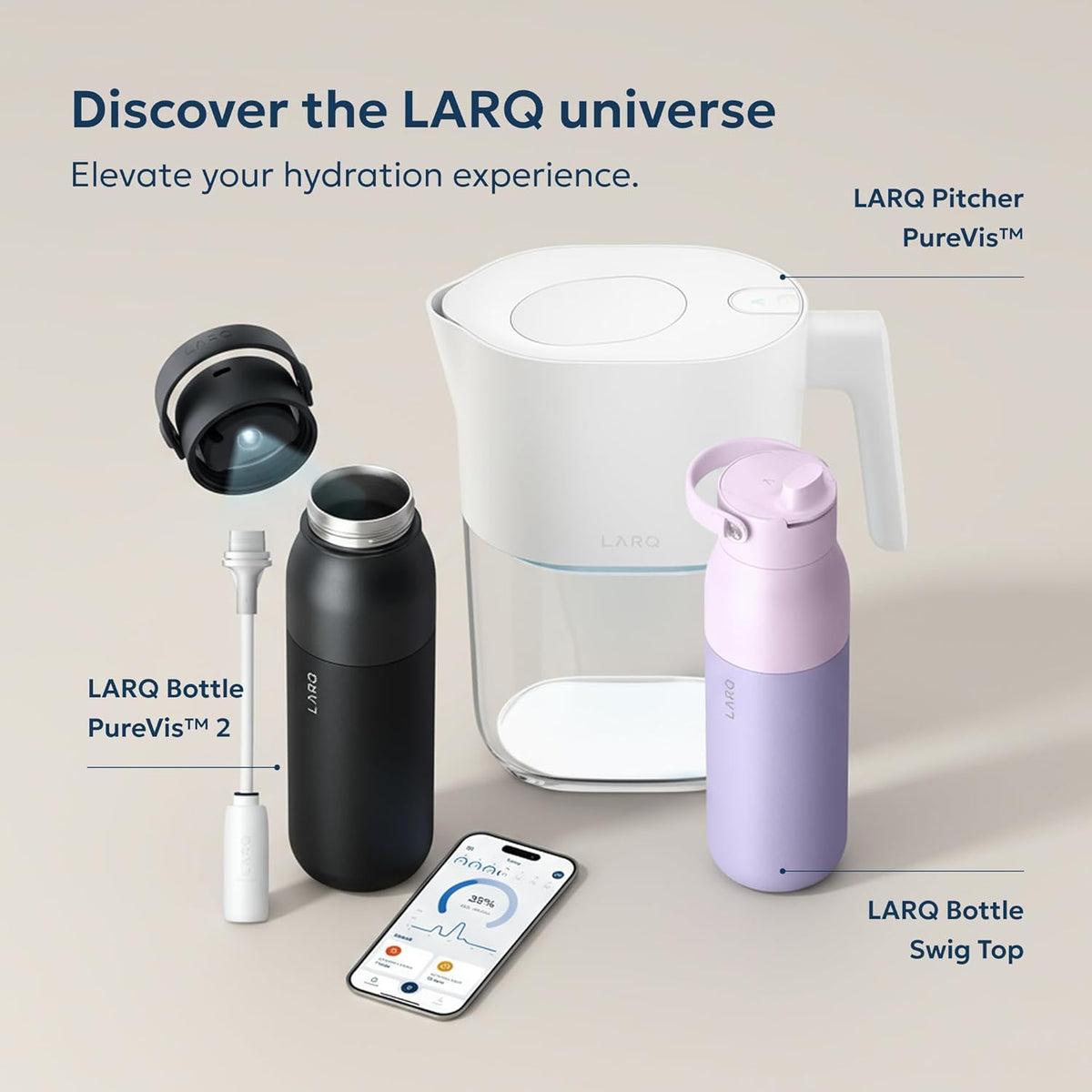 LARQ Bottle PureVis 17 oz - Self-Cleaning and Insulated Stainless Steel Water Bottle with UV Water Purifier and Award-winning Design | Reusable & Travel Friendly, Obsidian Black