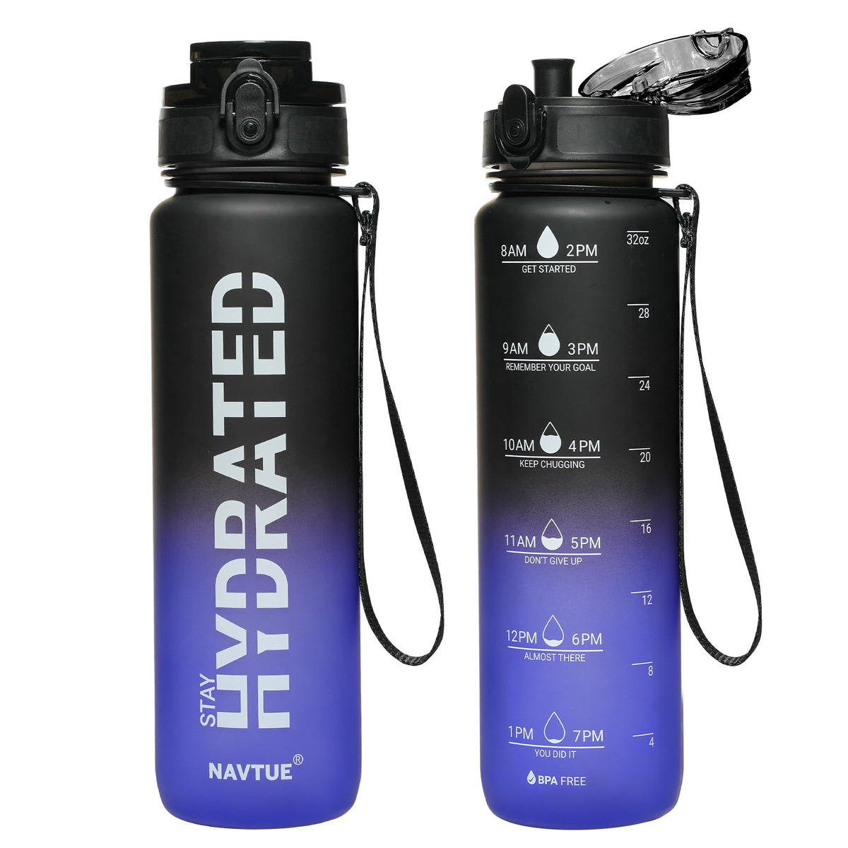 Water Bottle, 16.9 OZ Sports Water Bottles with Time Marker Wide Mouth, Motivational and Leakproof Drink Bottle, BPA Free Tritan with Carry Strap for Gym Fitness Outdoor(1 Bottle)