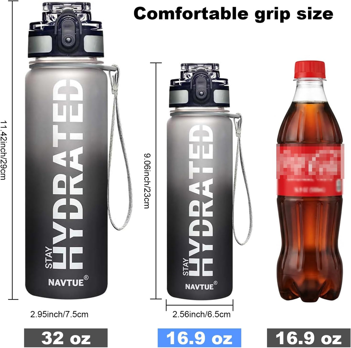Water Bottle, 16.9 OZ Sports Water Bottles with Time Marker Wide Mouth, Motivational and Leakproof Drink Bottle, BPA Free Tritan with Carry Strap for Gym Fitness Outdoor(1 Bottle)