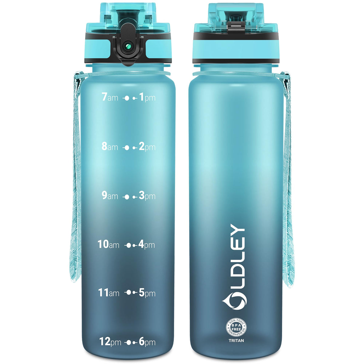 OLDLEY 32 oz Water Bottle, Motivational Water Bottle with Time Marker, Sports Water Bottle With Strap, Leakproof & BPA Free Large Water Bottles for School, Gym, Travel, Outdoor, Tritan, Transparent