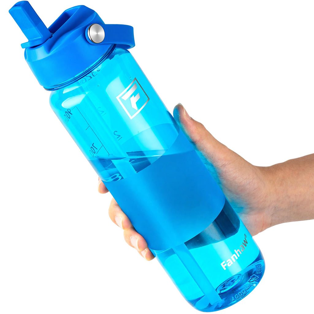 Fanhaw 32 oz Clear Water Bottle with Straw Lid - Tritan, BPA-Free, Lightweight, Wide Mouth, Leak-Proof, Perfect for Gym, Travel, School, Office, and Sports(Clear & Black)