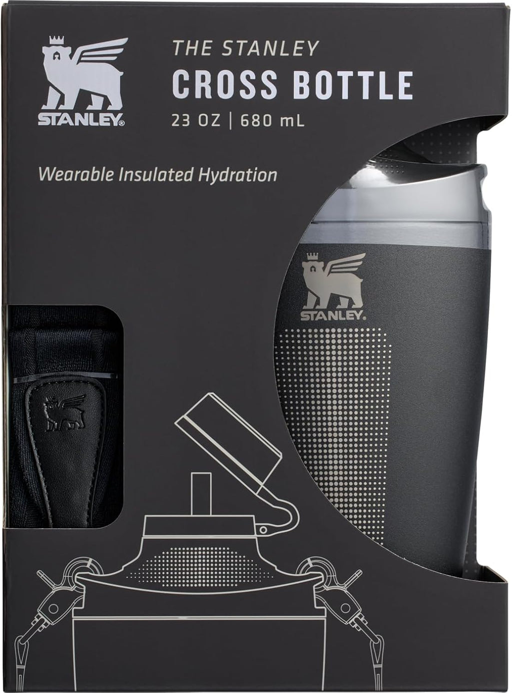 Stanley Cross Bottle 23 oz | Travel Water Bottle with Jacquard Strap | Leakproof Tritan Lid with Removable Straw | Insulated Stainless Steel | BPA-Free | Black