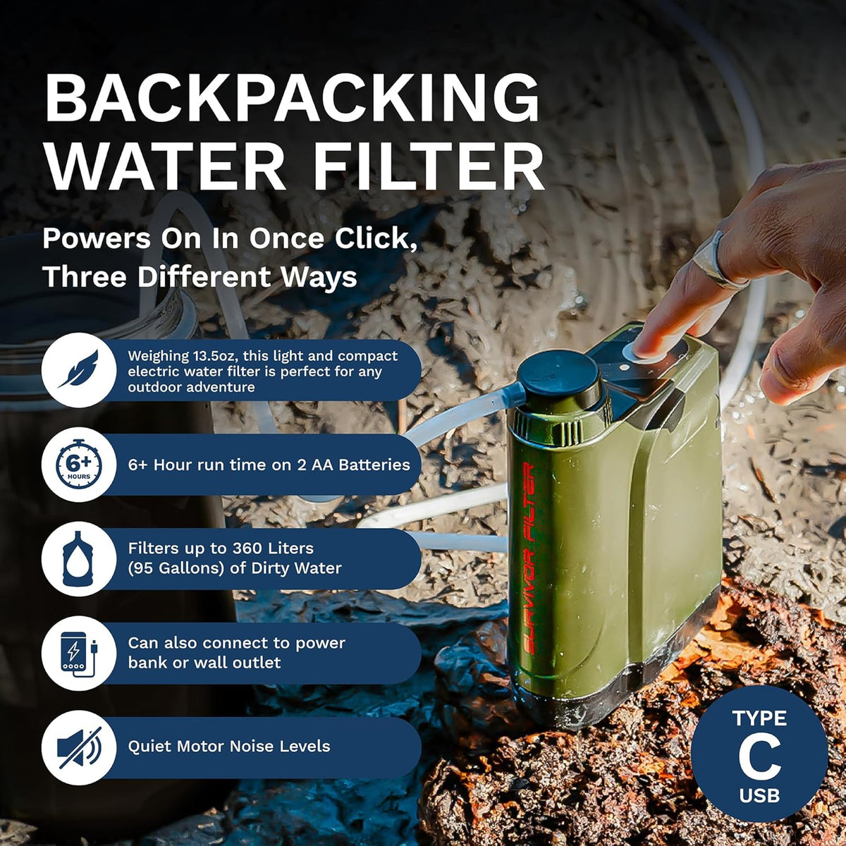 Survivor Filter PRO X - Electric Portable Camping Water Filter - Filters Bacteria, Parasite, Viral