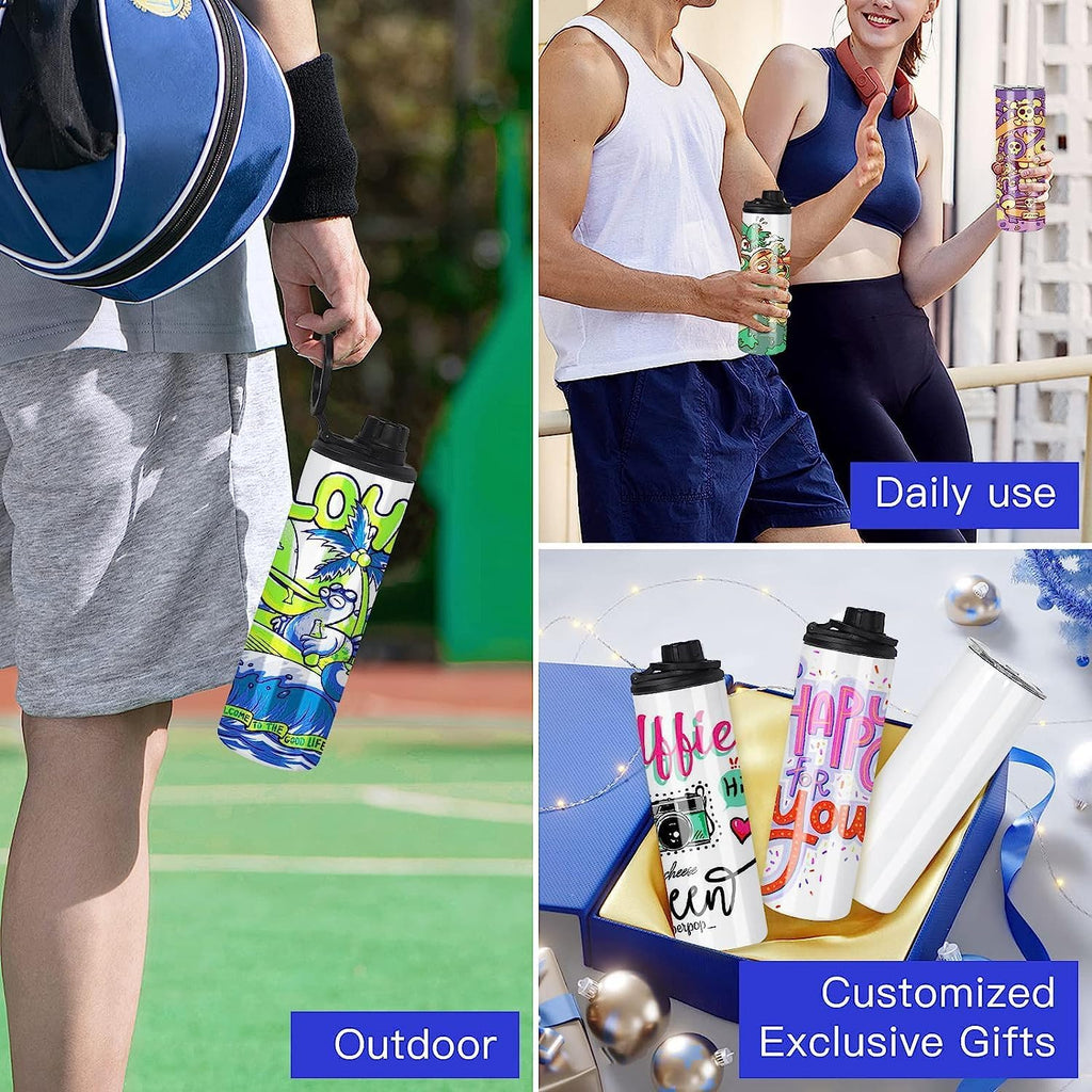30 Pack Sublimation Water Bottle Blanks 20 oz Sublimation Sports Water Bottle with Handle Stainless Steel Sublimation Tumbler Blanks with Lids and Straws, Individually Box, White, DIY Gift